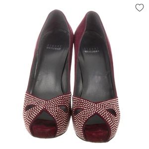 Stuart Weitzman Burgundy Suede Peep Toe Heels 7.5N